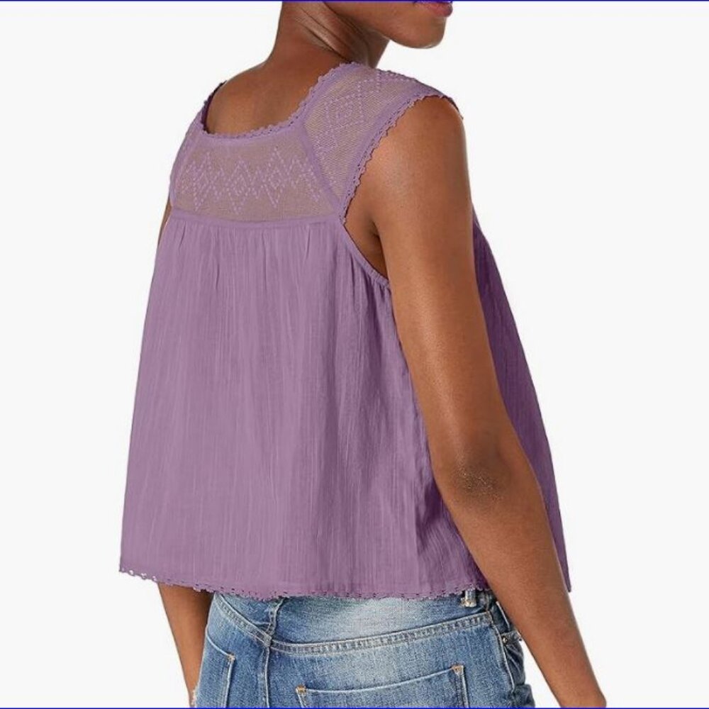 LUCKY BRAND Sleeveless Button-Up Geo Embroidered Tank Blouse XL EUC - Picture 6 of 6
